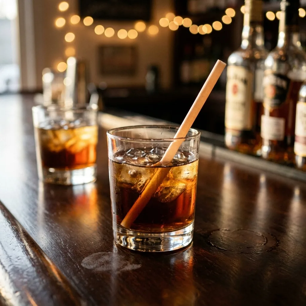 NoPlastiq Strohhalm in Cocktails an einer Bartheke bei Nacht